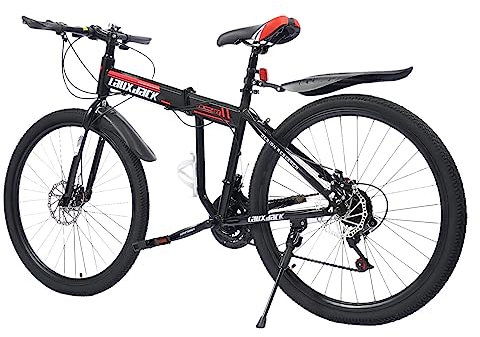 Froulaland Mountainbike 26 Zoll Herren Fahrrad Klapprad mit schutzblech 21 Gang MTB Scheibenbremse Schaltung Vollfederung Fully MTB für Jungen, Mädchen Damen & Herren (Schwa und Rot)