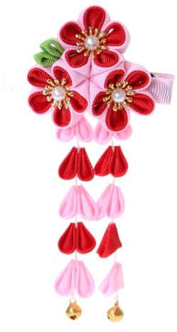 Kawaii-Story C-114-1 Rosa Rosso Handmade Sakura Fiore di ciliegio Tessuto Fiore Nappe Clip per Capelli Giappone Geisha Kimono Accessir