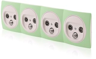 Nobilis Set 4x Anschlussdose Weiß TV/FM/SAT Ø 60mm & 4-fach Rahmen Grün/Weiß 80x293mm horizontal ABS