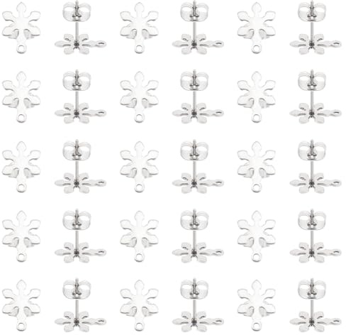 UNICRAFTALE 60 Stück 201 Edelstahl Schneeflocken Ohrstecker 12 mm Schneeglöckchen Ohrstecker Mit Schlaufen 0.7 mm Stift Metall Ohrstecker DIY Ohrring Zubehör Für Die DIY Schmuckherstellung