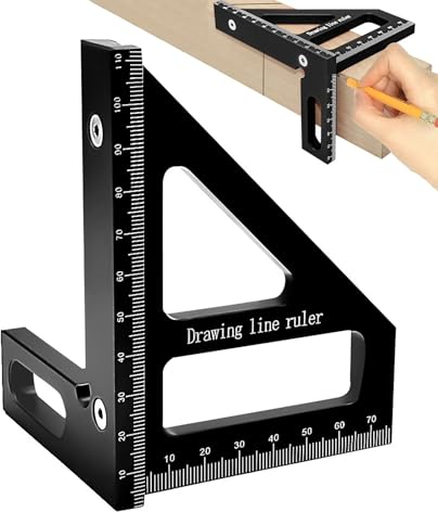 Lxoraziy 3D Woodworking Square Protractor, 45/90 Degree Aluminum Miter Triangle Ruler Scriber, High Precision Layout Multipurpose Measuring Tool for Engineer Carpenter