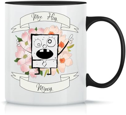 Aesthetic DoodleBob Taza de Té y Café de Cerámica Clásica Blanca Negra y Rosa Mágica 330ml