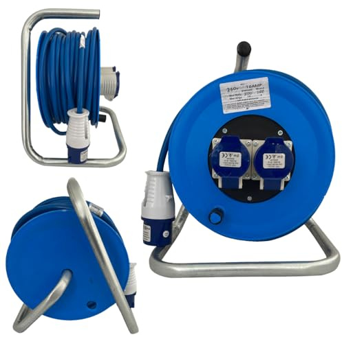 Connexion 25m 240V Industrial Cable Reel, 2 Socket 16A Heavy Duty Extension Reel with 1.5mm Cable, IP44 Professional Site Extension Lead for Workshops, Construction & Commercial Use