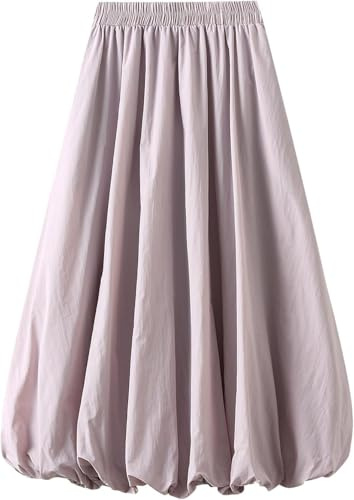 ThiCc falda larga Y2K de burbujas para mujer, faldas plisadas de cintura alta y acampanadas, elegantes faldas de globo con dobladillo y volantes