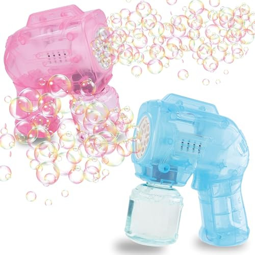 Blubbel 2X Seifenblasenpistole Set, LED Seifenblasenmaschine, 50ml Seifenblasenflüssigkeit Tank, Seifenblasen Pistole, Blasen Kanone, Luftblasen Bazooka Bubble Gun, Geschenke für Kinder, Hochzeit