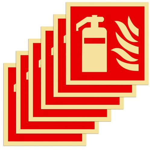6 Stück PVC-Feuerlöscher, 15 x 15 cm PVC Nachleuchtend Selbstklebende Brandschutzschild, Feuerlöscher Schilder, Feuerlöscher Aufkleber, Brandschutzzeichen für Haus, Büro, Baustelle und Auto Auto