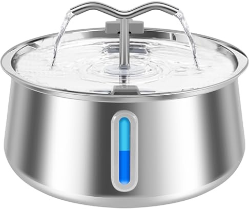 Fuente de agua para gatos para beber 4L/138 onzas, fuente de agua para gatos de acero inoxidable con ventana de agua, dispensador de bebidas para perros, fuente silenciosa para mascotas, cuenco de