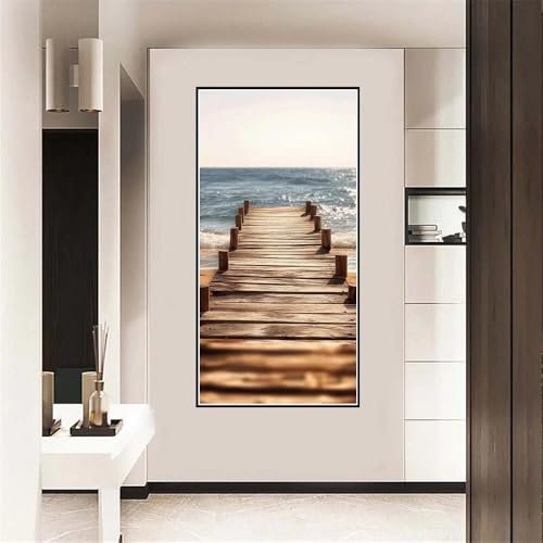 Malen Nach Zahlen Erwachsene groß 16x32 inch Malen Nach Zahlen Meer, DIY Malen Nach Zahlen Pier mit 3-Pinseln und Acrylfarben Handgemalt Ölgemälde Leinwand Bastelset,Home Decor Frauen Geschenk-y1350
