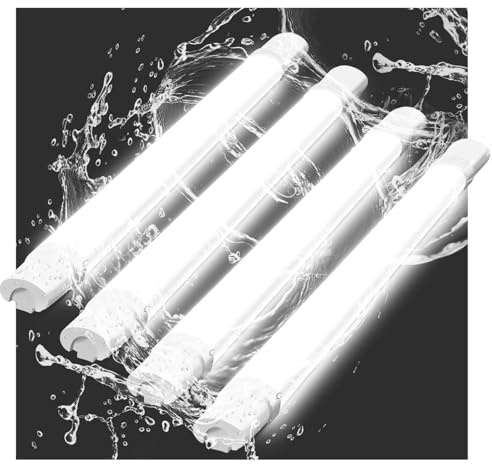 CBJKTX 4ER LED Feuchtraumlampe Deckenlampe 90CM Lang Feuchtraumleuchte | IP65 Wasserfest Feuchtraumlampe 24W Kellerlampe 5000K Wannenleuchte Kellerleuchte für Bad Büro Küche Keller Werkstatt Garage