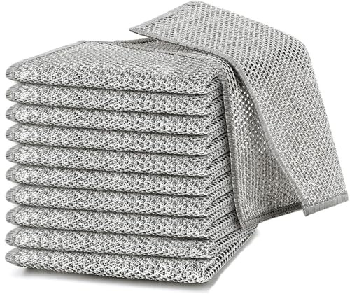 Mornery 5Pcs Double Layer Wire Cleaning Cloth - Non Scratch Steel Wire Dishwashing Rag/Reusable Metal Mesh Wash Cloth Washing Dishcloth Rag Towel for Kitchen Cookware Dish Sink Stove Top (5 Pack)