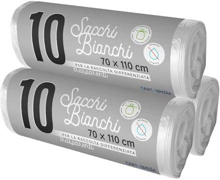 30 Sacchetti Spazzatura - BIODEGRADABILI- MISURA: 70x110 cm - con Manici | Sacchetti Immondizia da 110L, Trasparenti per Raccolta Differenziata | Buste Anti Umidità, Plastica Riciclata, Trasparenti