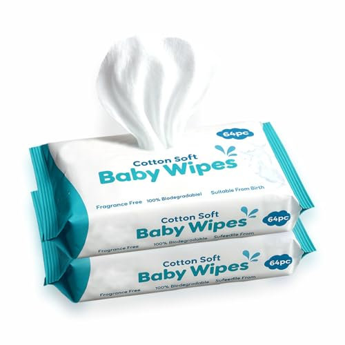 Baby Wipes Newborn Essentials Fragrance Free Soft & Gentle Sensitive Skin Moisturising & Skin Friendly Wet Wipes For Baby Body Cleaning Nappy Liners & Diaper Changes 18cmx15cm (128)