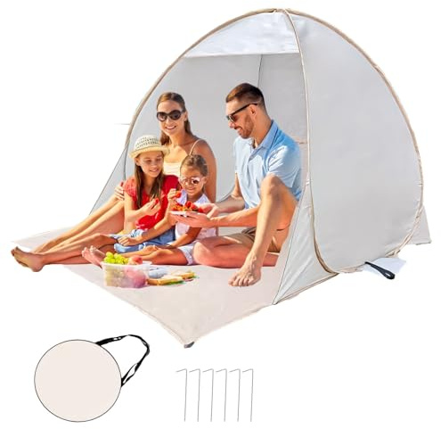 Strandmuschel Pop Up strandzelt Sonnenschutz Für Strand Garten, Strandmuschel Für 2-3 Personen UV-Schutz 50+ Windschutz wasserdicht Wurfzelt Pop Up Strand Zelt Für Camping Wandern Outdoor (Weiß)