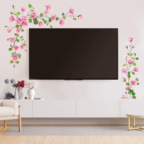 SHUCHING Pegatinas Flores Rosa Vinilo Adhesivo Floral | Vinilo Pared Decorativos para Salon Dormitorio Habitación TV Puerta