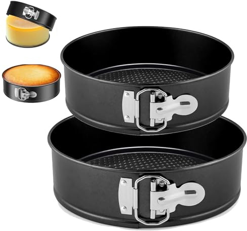 hzkais 6 & 8 inch Round Cake Tins for Baking, Springform Cake Tin Set of 2, Non-Stick Baking Tins, Carbon Steel and Loose Base for Easy Release Round Pan, Cheesecake Tin Springform Loose Bottom