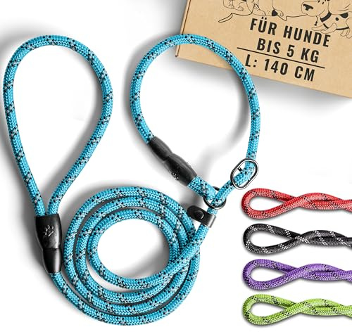 rootsnoot Retrieverleine – 140 cm lang, 0,8 cm stark, für kleine Hunde bis 5 kg – leichte Moxonleine & Schlupfleine – Halsband und Führleine in einem