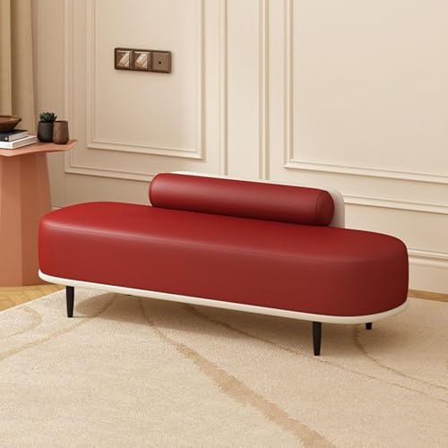 Moderne rote Ottomane mit Lendenkissen, Aufbewahrungsbox, stilvolle Bettbank, Kunstleder-Fußstütze, Hocker, 120 cm Wohnzimmermöbel