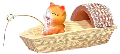 predolo Statuetta di gatto che pesca, scultura di gattino seduto su tenda da sole, barca, figura animale, statua di gattino in resina per l'apertura di