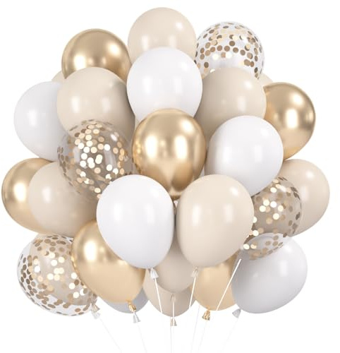 Luftballons Beige Champagner Gold, 30 Stück Matte Weiß Sandweißer Hochzeit Luftballon, 12 Zoll Nude Gold Konfetti Helium Ballons für Verlobung Boho Geburtstag Hochzeit Babyparty Brautparty JGA Party