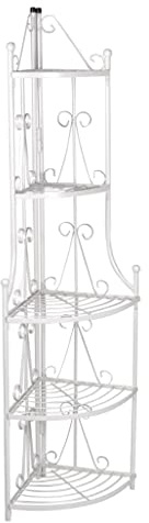 Växttrappa, blomhylla, hörnhylla av vitt stål med 5 fack, 160 cm hög för balkong, terrass, trädgård, vardagsrum, modern växtpresentation, förvaring och dekoration