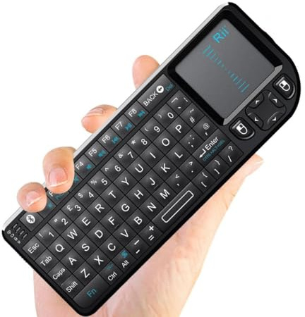 Rii Dual Mode Wireless Keyboard with Touchpad Mouse, Bluetooth 4.0 with 2.4G Wireless Mini Keyboard with Backlit LED,Built-in Rechargeable Battery,Compatible with Windows,Linux,UK Layout-Black