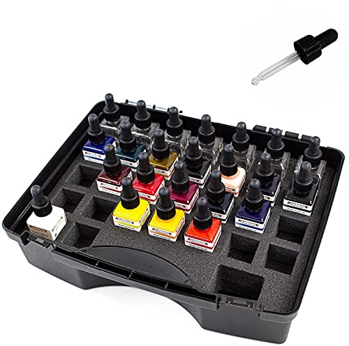 Airbrush Farben Set Schmincke Aero Color Professional Koffer Basis 16 x 28 ml + 7 Leere Pipetten Falschen