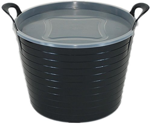 KetoPlastics 42L BLACK FLEXI TUB WITH LID, TRUG, FEEDING BUCKET, WATER BUCKET, GARDEN, FLEXIBLE
