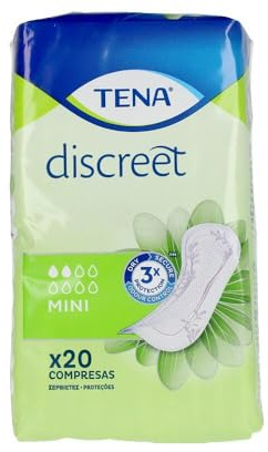TENA Discreet Mini Ultra x20 - son nuestras compresas más finas y ofrecen protección discreta y segura para las pérdidas de orina leves - 1 Paquete con 20 Bolsitas Individuales. Ultrafina