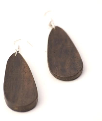 81stgeneration Große Ovale Tropfenohrringe aus Holz für Damen | Boho-ohrringe aus Holz in Birnenform mit Haken aus 925er Silber | Geometrischer Mod-schmuck | Natürliches Stammes-accessoire