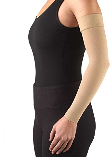Truform Manga de compresión para brazo de linfedema, 20-30 mmHg, soporte posterior a la mastectomía, banda de agarre superior de puntos, beige, talla M