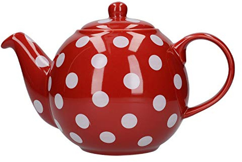 London Pottery Globe Polka Dot Teapot with Strainer, Ceramic, Red/White, 6 Cup (1.2 Litre)