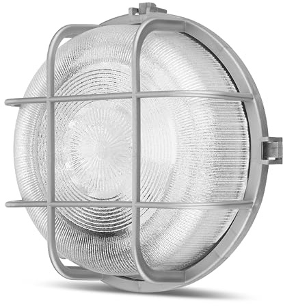REV Feuchtraumleuchte - Feuchtraumlampe rund, ideal als Wand- oder Deckenlampe - Werkstattlampe, Kellerlampe bis 60W, E27, IP44, silber