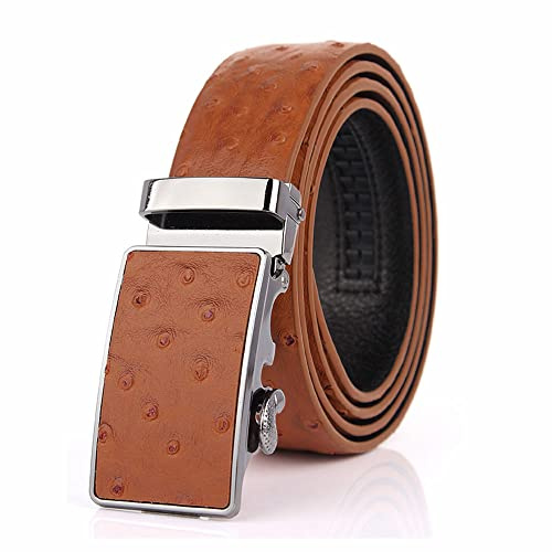 SIMU Herren-Gürtel, Straußenhaut, geprägtes Muster, automatische Schnalle, echtes Rindsleder, Ratschengürtel, 35 mm breit, 5 Farben, Helles Braun, Length:49.2(125cm)fit up to 42 Waist Size