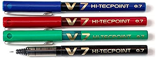 Pilot Tintenroller V7 Hi-Techpoint, gemischt, 4 Stück [1 x Schwarz, 1 x Blau, 1 x Rot, 1 x Grün]