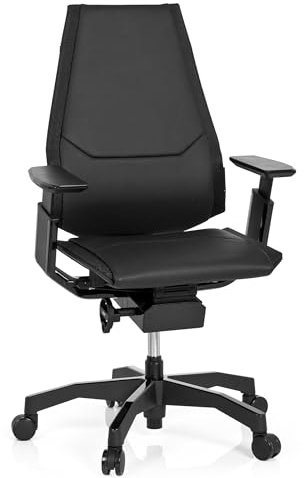 hjh OFFICE 652851 Profi Bürostuhl GENIDIA Black Leder Schwarz Chefsessel ergonomisch, Rückenlehne höhenverstellbar
