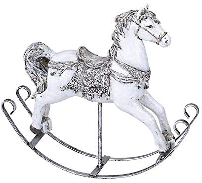 Schaukelpferd Dekofigur Pferdefigur weiß silber handbemalt 25 cm Weihnachten Winterdeko von Formano