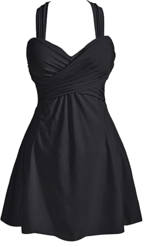 COCOPEAR Women's Elegant Crossover One Piece Swimdress Floral Skirted Swimsuit Black 2XL/14-16
