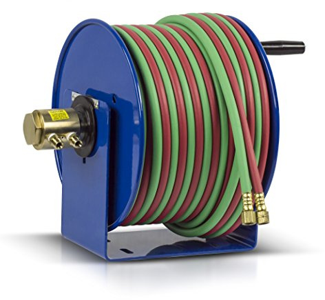 Coxreels 112W-1-100 Hand Crank Steel Welding Hose Reel, 100W Series, ¼ x 100', 200 PSI - Oxy-Acetylene Welding Hose - Easy-to-Use Compact Design - Heavy-Duty Steel Construction, Made in The USA, Blue