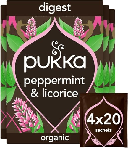 Pukka Herbs Peppermint & Licorice Herbal Tea, 80 Teabags, Caffeine Free | For after meals, Refreshing, deliciously sweet infusion, Naturally caffeine-free, organic