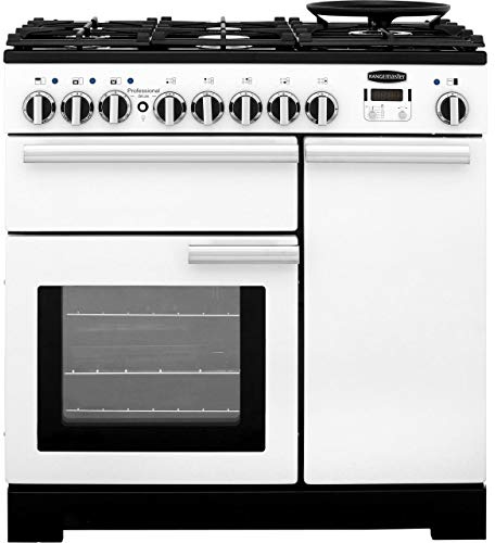 Rangemaster Professional Deluxe PDL90DFFWH/C 90cm wide Dual Fuel Range Cooker with Gas Hob - White - A/A Rated