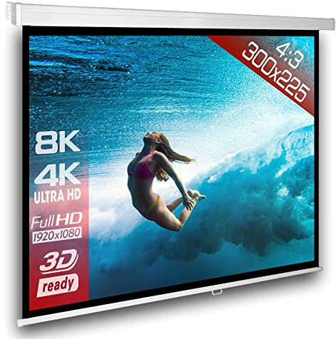 SlenderLine Beamer Leinwand 305 x 229 cm | Format 4:3 | 1.2 Gain | FULL-HD 4K 8K & 2D/3D geeignet | manuelle Rolloleinwand für Heimkino und Präsentation | 4-kant Gehäuse - direkte Decken- bzw. Wandmontage | Aufrollmechanismus mit mehrfach Arretierung