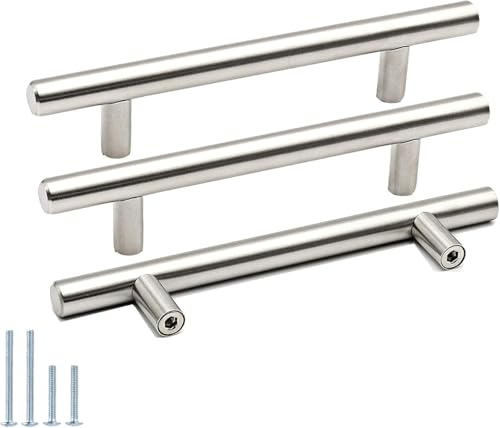 Goldenwarm 10 Pack Brushed Nickel Kitchen Cupboard Handles 5in Hole Center Drawer Handles, Round T Bar Cabinet Pulls Stainless Steel Drawer Pulls