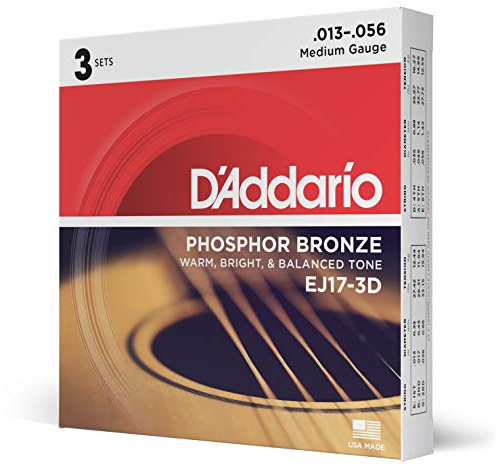 D'Addario EJ17-3D Fosforbrons Akustiska Gitarrsträngar, Medium, 13-56, 3 Set