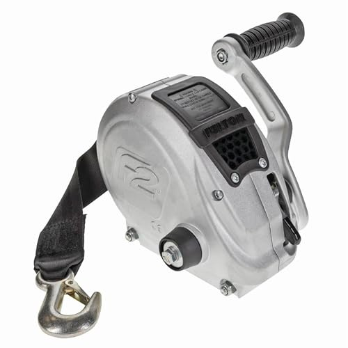 Fulton FW16000101 F2 Boat Trailer Winch with 20 Foot Winch Strap with Hook, 1,600 lbs. Capacity, Single-Speed Hand Crank Winch, Dual Gear Drum System