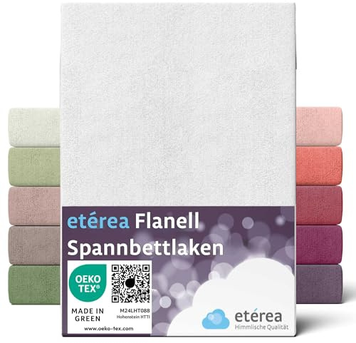 etérea Flanell Spannbettlaken 180x200-200x200 cm Weiss für 15-25 cm Steghöhe 100% Baumwolle - Oekotex Spannbetttuch Matratzen Bett Bezug - Biber Bettlaken 180x200cm - 200x200cm White