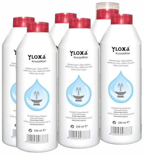 Butlers-Best Yloxa KRISTALLKLAR - Wasserzusatzkonzentrat für Brunnen, Wasserwände, säulen, kaskaden und Vernebler im Innen- und Außenbereich - 6 x 250 ml Flasche