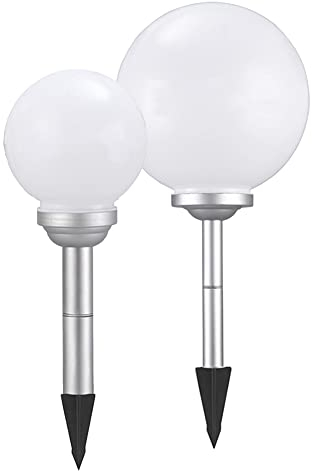 Dapo 2 x LED-Solar-Kugel-Leuchte OLA D: 20cm + 30cmmit Erdspieß, IP44, Garten-Boden-Dekorations-Stimmungs-Leuchte-Lampe