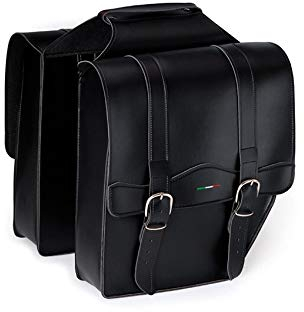 FAHRRADTASCHE Leder 2-Fach GEPÄCKTRÄGERTASCHE DOPPELPACKTASCHE MONTEGRAPPA schwarz - Made in Italy