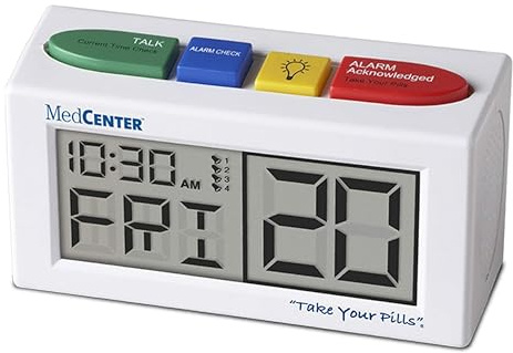 MEDCENTER Talking Alarm Clock HSA/FSA, Medication Pill Reminder Clock, Alarm Clock for Dementia, Hearing, Visually impaired Seniors-Digital Clock Ex Large White - Gift for Mom, Dad, Elderly, Seniors