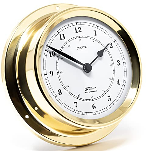 Fischer 1508U-45 maritim kvartsur - 125 mm instrument med vit urtavla och mässingsfodral tillverkat i Tyskland